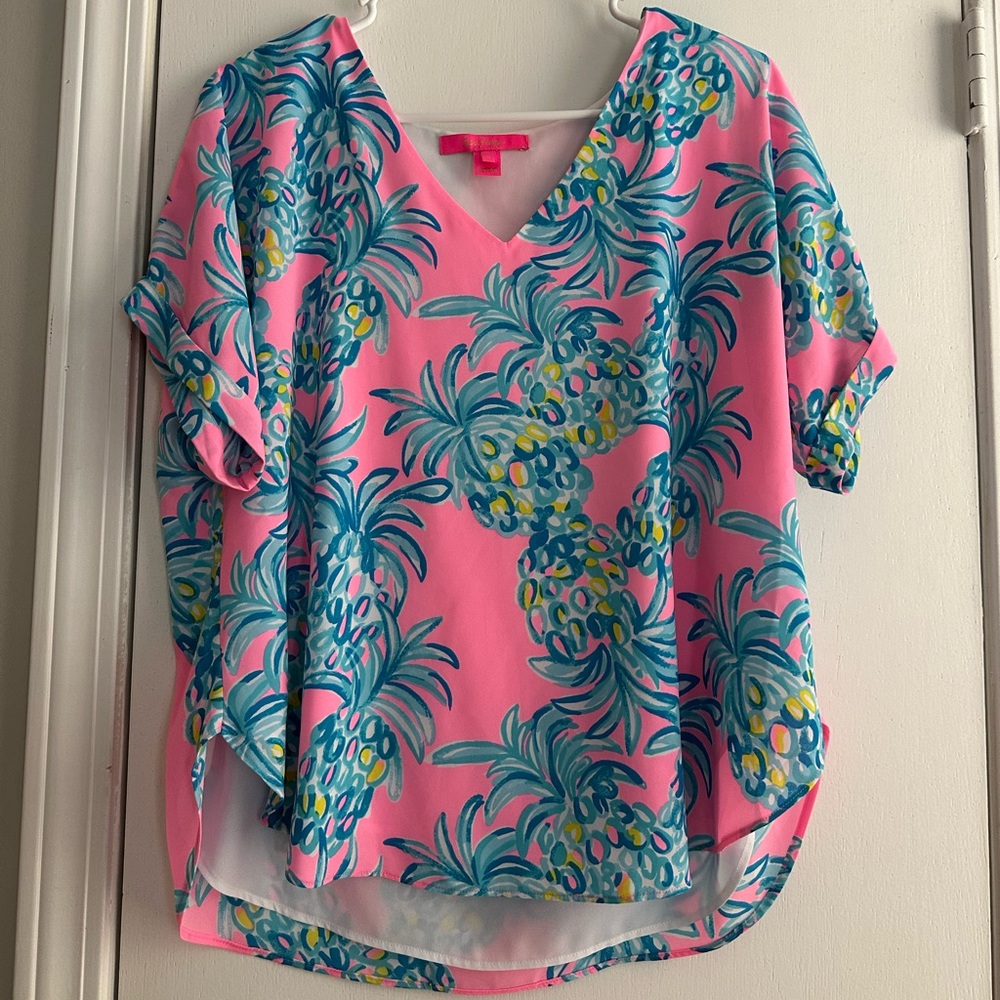 Lilly Pulitzer Pink and Blue Tropical Blouse